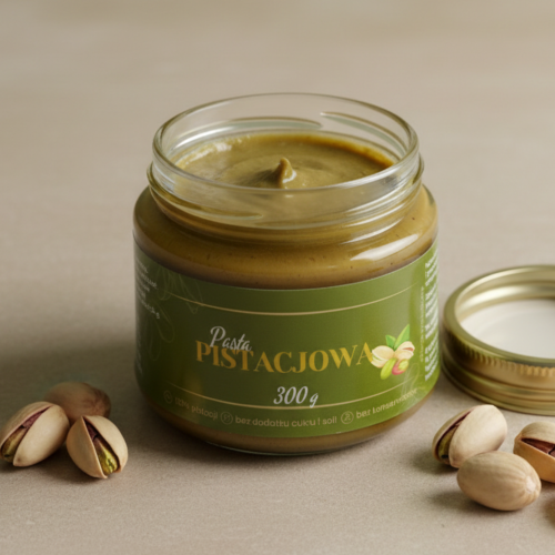 Pasta pistacjowa 100% prażone pistacje 300 g – naturalna, w szkle