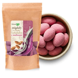 Migdały w białej czekoladzie z malinami liofilizowanymi 200 g