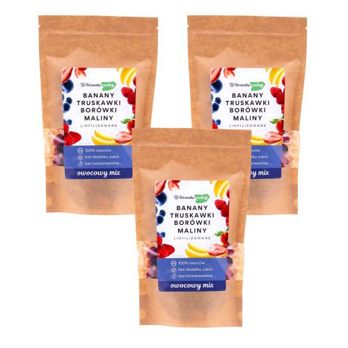 3x Mix owoców liofilizowanych banan - borówka - malina - truskawka 100g